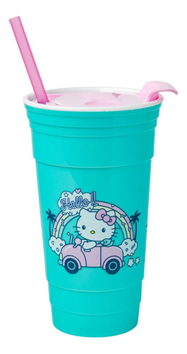 Vaso Con Popote Hello Kitty Sanrio.