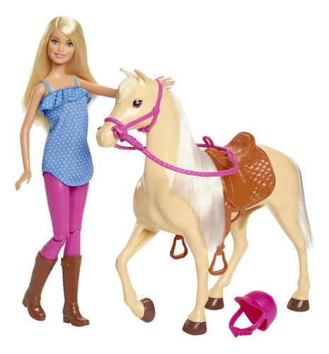 Muñeca Barbie Con Caballo Marrón Claro Y Atuendo De