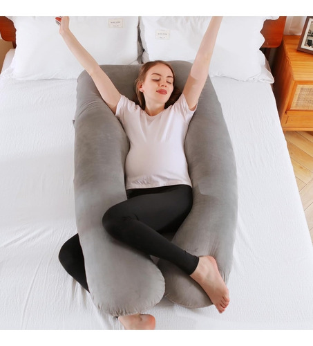 Cojín Almohada Embarazo Lactancia De Microgel Grande Color Gris Geométrico