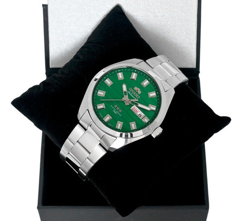 Relógio Orient Masculino Automático 469ss076 E1sx Verde Of Cor da correia Prata Cor do bisel Prata