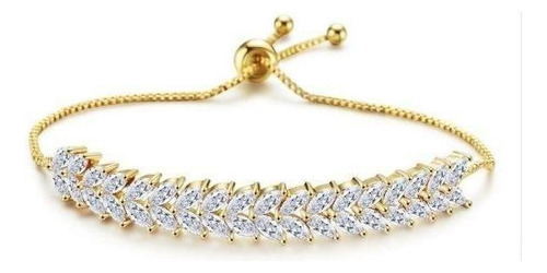 Pulseira Bracelete Dourada Com Zircônia Noiva Debutante Luxo