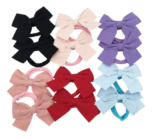 Pack X12 Colitas C/ Moño 6 Colores Colitas Para Pelo C:11005 Negro Rosa Claro Celeste Rojo Lila Rosa Oscuro Colitas C/ Moño