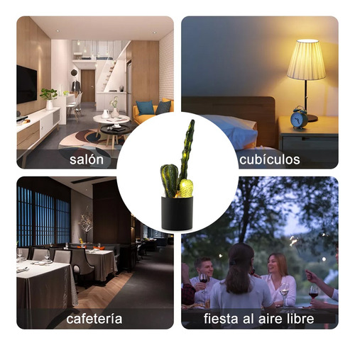 Lámpara Cactus Artificial Led Plantas Desierto En Maceta Verde