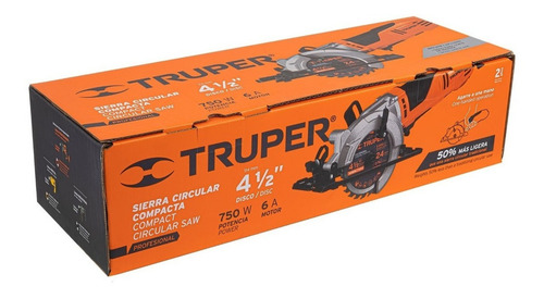 Sierra circular eléctrica Truper Profesional SICI-4-1/2A 114mm 750W naranja 60Hz 127V