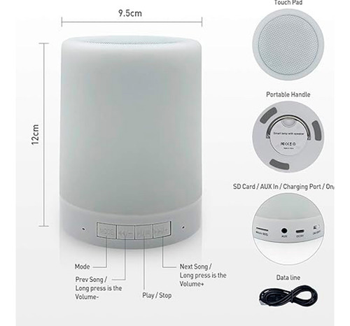 Bocina Bluetooth Parlante Lámpara Led Recargable Touch