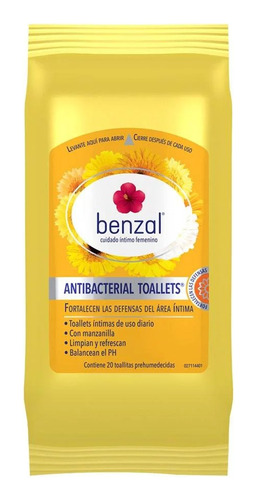 Toallas Húmedas Femeninas Benzal Antibacteriales 20 Pzas