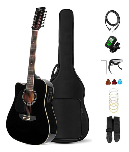 Guitarra Electroacústica Jidyous PA41L1201BK color negro orientación de la mano zurdo