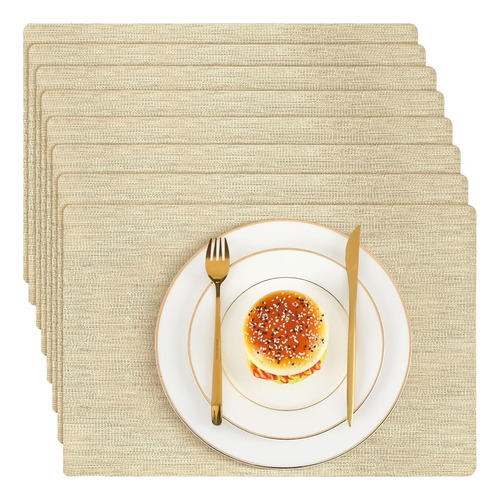 Mantel Individual De Vinilo Lavable Resistentes Dorado 8 Pz Dorado Liso