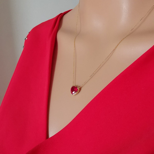 Imagen 4 de 7 de Oferta! Cadena De Oro 18k Sólido Corazón De Rubí