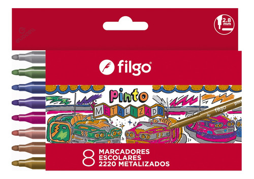 Marcadores Escolares Filgo Pinto Metalizado Caja X8