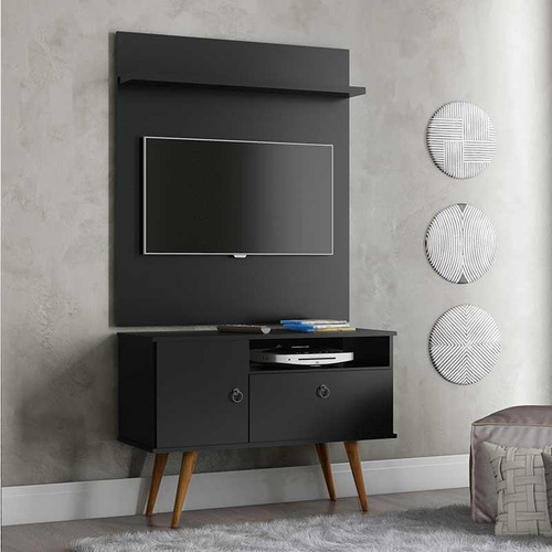 Imagem 2 de 4 de Rack Com Painel Pequeno Retro Para Tv Até 32 Yan Preto
