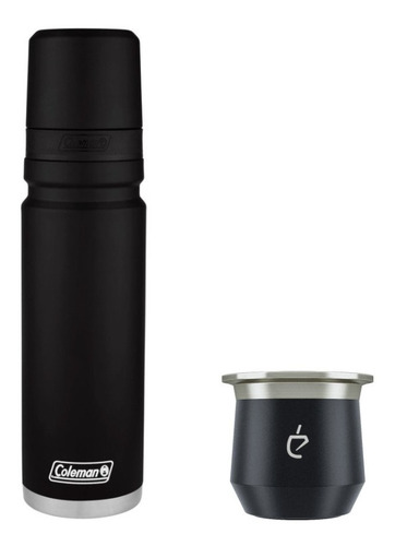 Imagen 1 de 9 de Set Mate Acero Importado Un Mate + Termo Coleman 1.2lt Negro