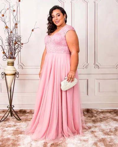 Vestido de festa com manga on sale plus size