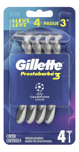 Barbeador Gillette Prestobarba3 UEFA Champions League descartável 4 un