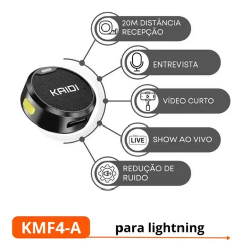 Kaidi Microfone De Lapela Duplo Sem Fio Lightning Preto