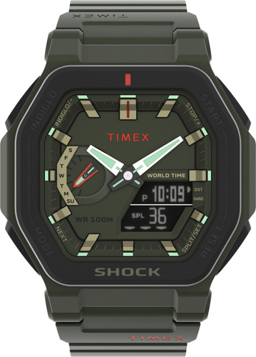 Reloj Timex Command Encounter Tw2v35400 Wr100m Shock Color De La Malla Verde Oscuro Color Del Bisel Verde Oscuro Color Del Fondo Verde Oscuro