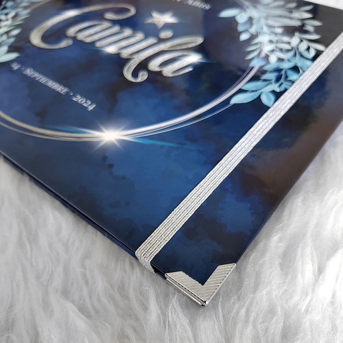 Libro De Firmas Xv Años 19x26cm + Mod. Azul Plata 04