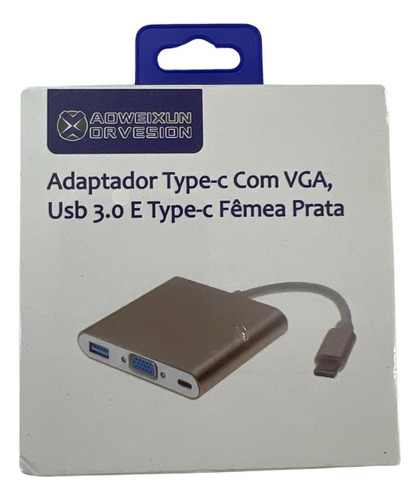 Adaptador Tipo C Con Vga, Usb 3.0 Y Tipo C Hembra Plata