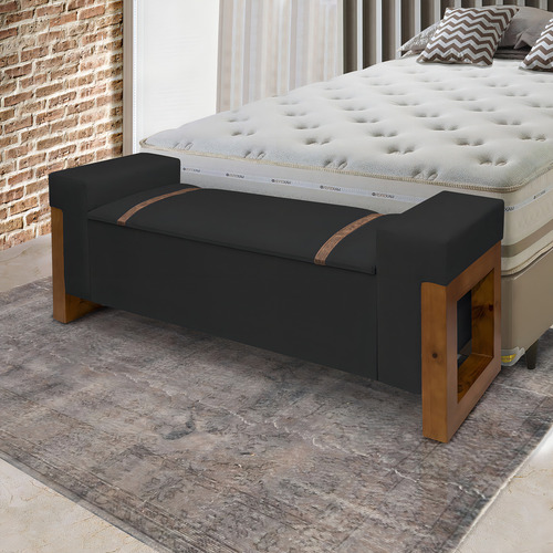 Recamier Baú Divã Moderno Retro Banco Casal 1,30m Para Quarto E Sala Sapateira Luxo Preto