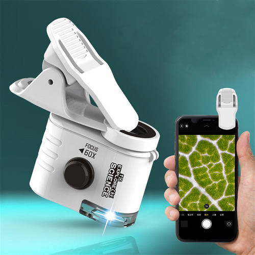 Mini Microscopio 60x Con Led Para Teléfono Celular