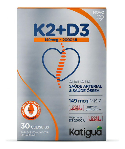 Vitamina K2 +vitamina D3 - 30 Cáspulas Gelatinosas - Katiguá Sabor Sem sabor