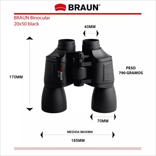 Imagen 4 de 8 de Binoculares Braun 20x50 Ultralit Porro Bk7 Funda Correa Ent
