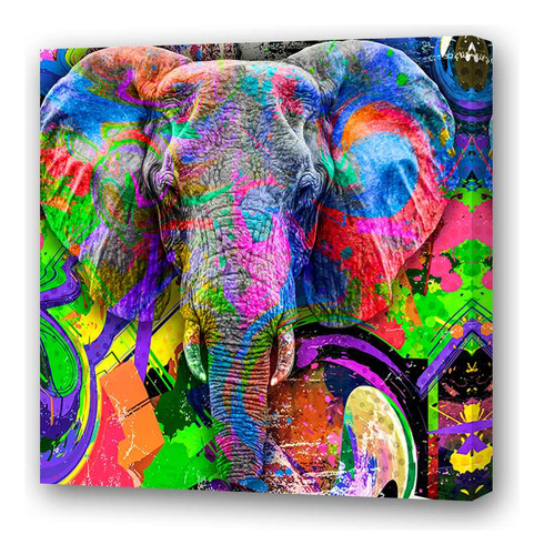 Cuadro 60x60cm Elefante Psicodelico Arte Callejero M1