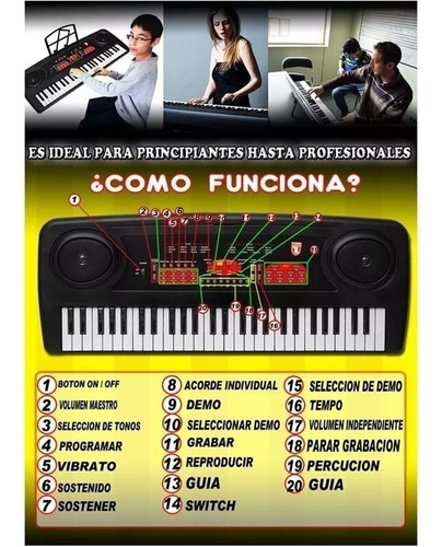Teclado Con Increíbles Funciones 54 Teclas 12 Tonos S Color Negro