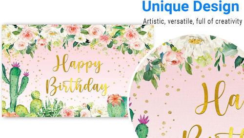 Fondo De Cactus Feliz Cumpleaños Flor Rosa Acuarela Fondo 1e