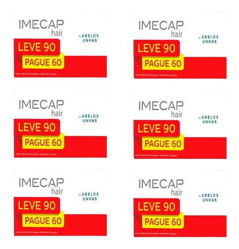 Kit Imecap Hair Cabelos E Unhas Com 6 Un De 90 Cápsulas Cada