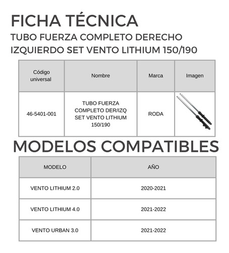 Tubo Fuerza Completo Derecho Izquierdo Vento Lithium 150