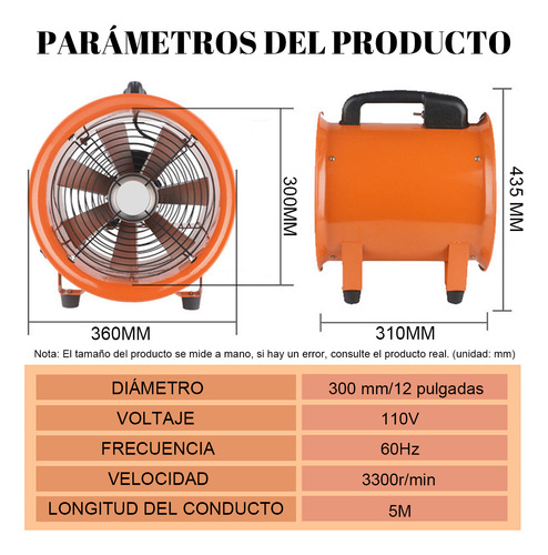 Extractor De Aire Industrial Ventilador 12'' Con Conducto 5m