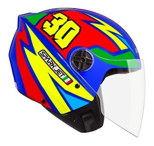 Ebf Capacete Spark Jet 30 Anos + Viseira Fumê Tamanho Do Capacete 56 Cor Preto Brilho / Azul / Amarelo