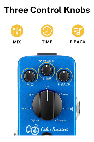 Pedal De Retardo Donner Echo Square Digital, 7 Modos, Guitar