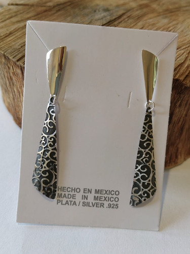 Aretes Largos Triángulos Plata 925 Oxidado 