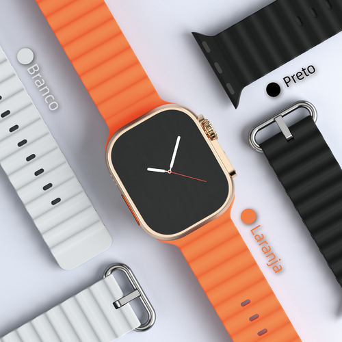 Smartwatch Serie 10 Ultra Plus 49mm 2024 S10+ Relogio Inteli Caixa Preto Pulseira Laranja Bisel Preto Desenho Da Pulseira Mesh