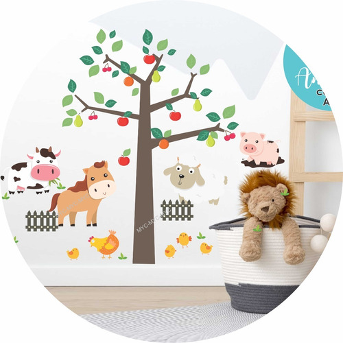 Vinilo Decorativo Infantil Arbol Y Animales De La Ganja