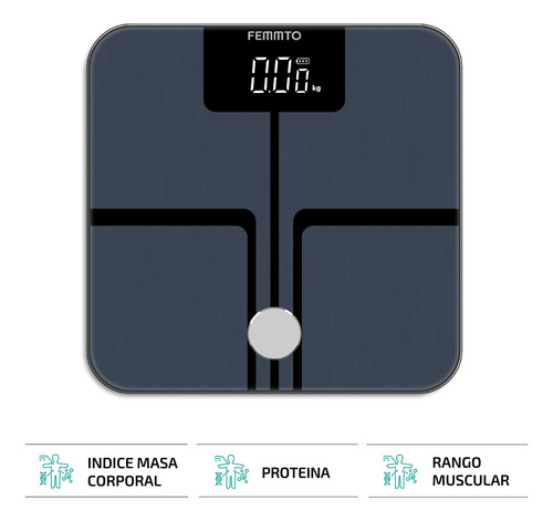Imagen 4 de 7 de Balanza Digital Inteligente Para Personas De Baño Bluetooth Femmto B05 Gris Oscuro Hasta 180 Kg Conectividad Con App