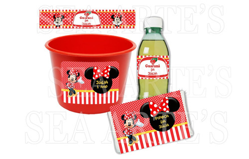 Kit Cinema Personalizado Minnie Mouse Vermelha - 20 Unidades