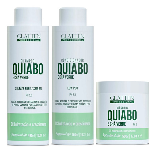 Glatten Quiabo E Chá Verde Shampoo E Condicionador E Máscara