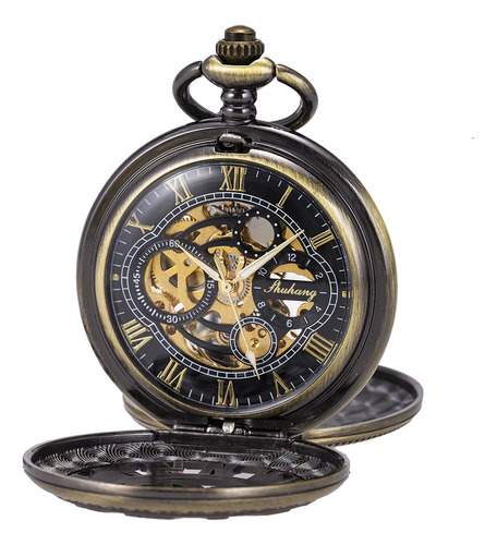 Sibosun Reloj De Bolsillo Esqueleto Mecanico Doble Caso Mano