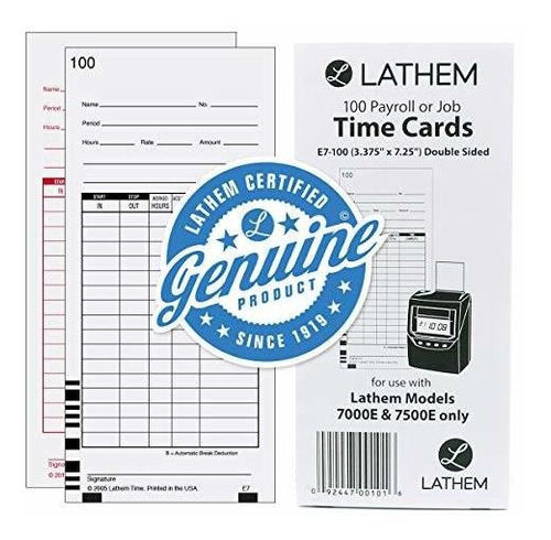 Lathem Tiempo E7-100 Universal 2-sided Tarjetas Tiempo Para 