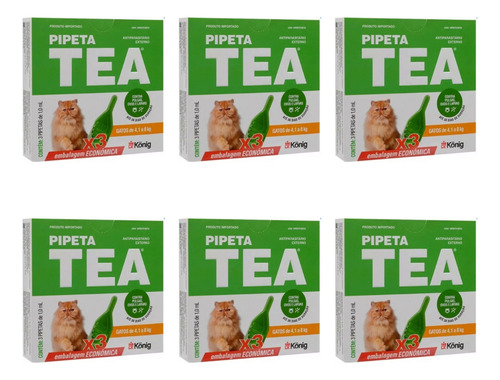 06 Antipulgas Tea Gatos Pipeta X 3 Unid 4 Até 8kg 1ml Konig