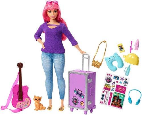 Barbie Vamos De Viaje Con Accesorios Muñeca Mattel+ Stickers