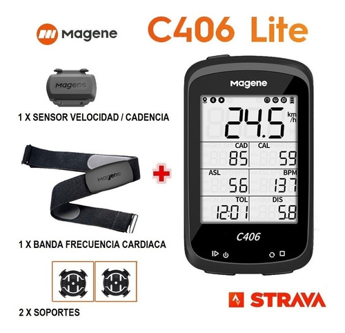 Ciclocomputador Magene C406 + Sensor Cardiaco + Cadencia 