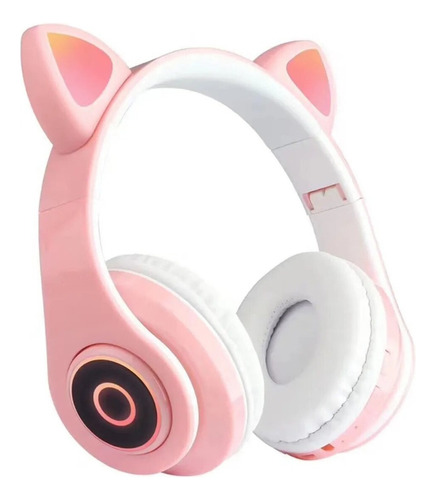 Audífonos Inalámbricos Bluetooth Diseño De Gato Oreja P39m Color Rosa Luz Led