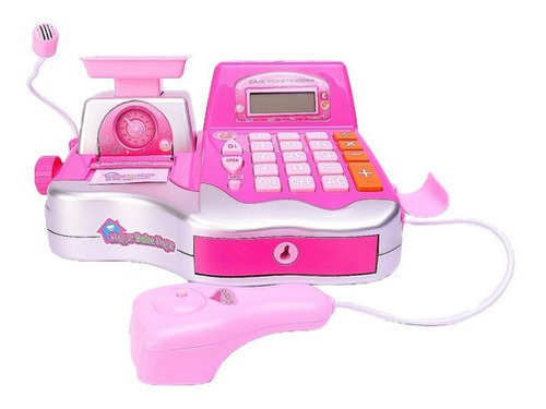 Caixa registradora com calculadora e microfone Mais acessórios Cor rosa