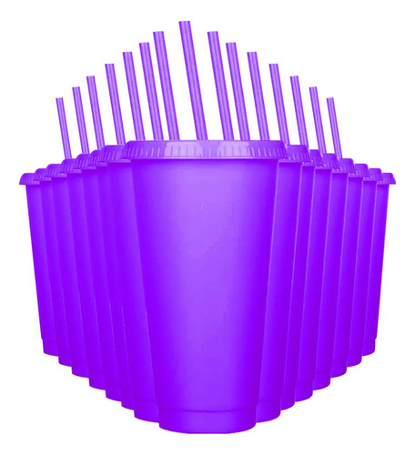 15 Piezas Vasos Reutilizables De 24 Oz Con Tapa Y Popote