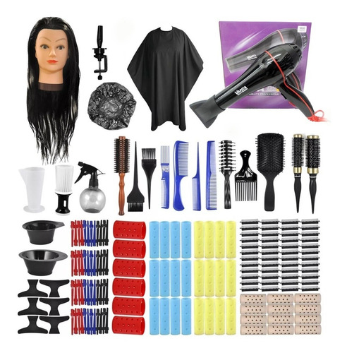 Kit Estudiante Peluqueria Cabeza De Practica Secador De Pelo