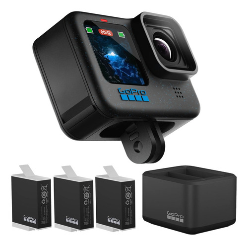 Gopro Hero 12 Black Kit 3 Baterias Enduro + Carregador Duplo Cor Preto